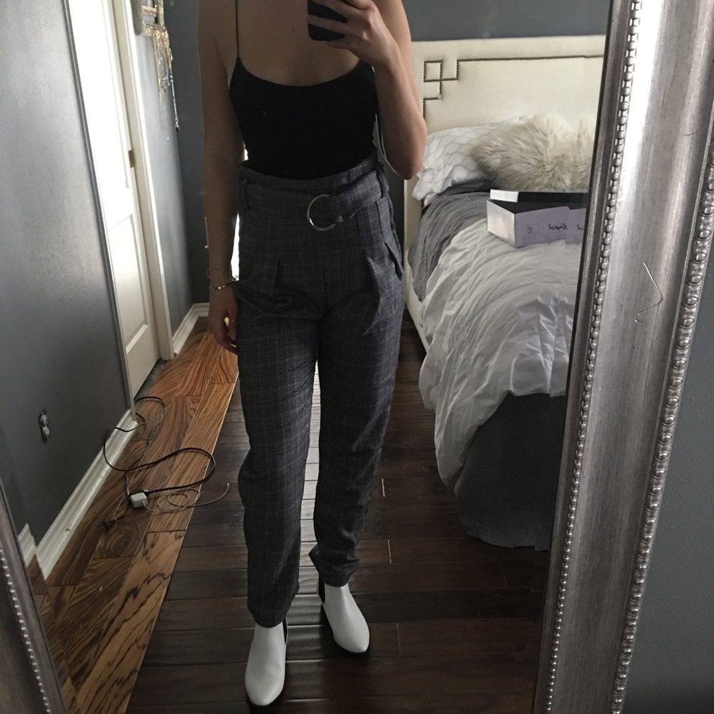 New belted plaid pants